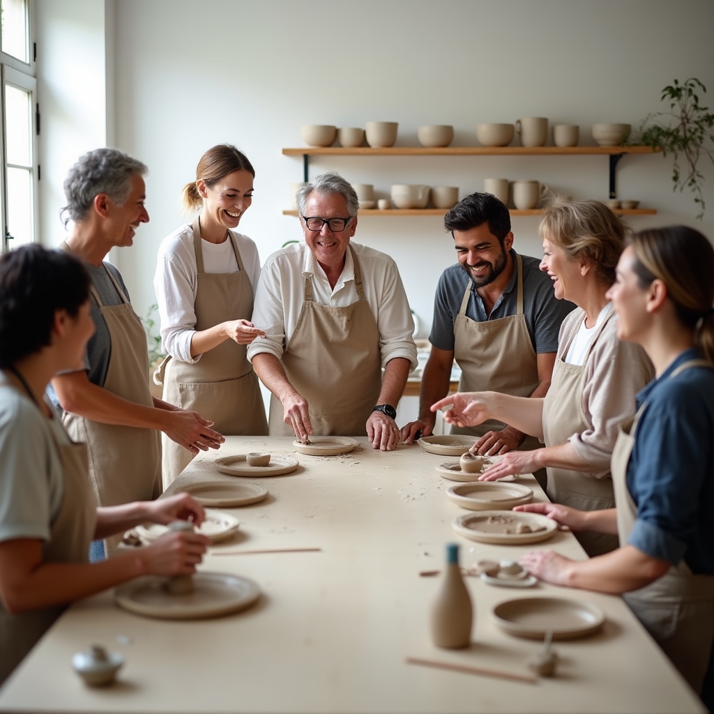 Grupo de adultos participando en un taller de cerámica juntos